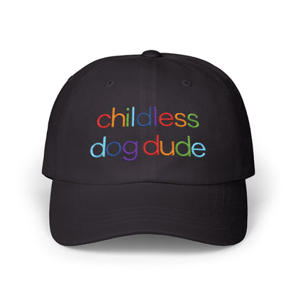 Childless Dog Dude Rainbow Embroidered Classic Cap (10 Hat Colors)