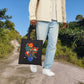 Bespattered Facade Rainbow "Sensitive Little Menace" Floral Canvas Tote Bag Reusable Carryall