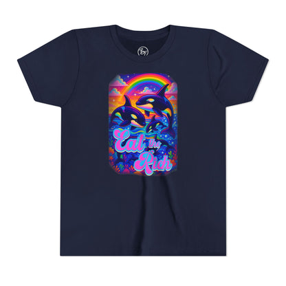 Bespattered Facade Rainbow Eat the Rich Colorful Retro Orcas Youth Short Sleeve Tee