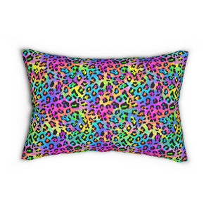 Bespattered Facade Candy Coated Neon Leopard Lumbar Throw Pillow
