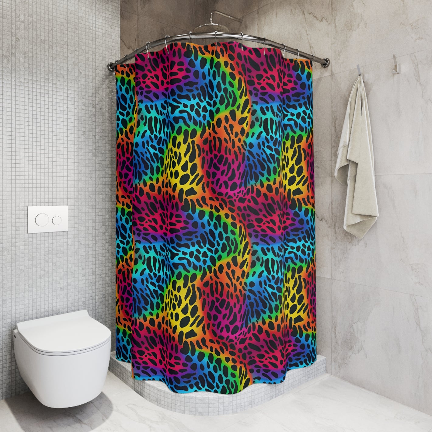 Bespattered Facade Rainbow Animal Print Shower Curtain