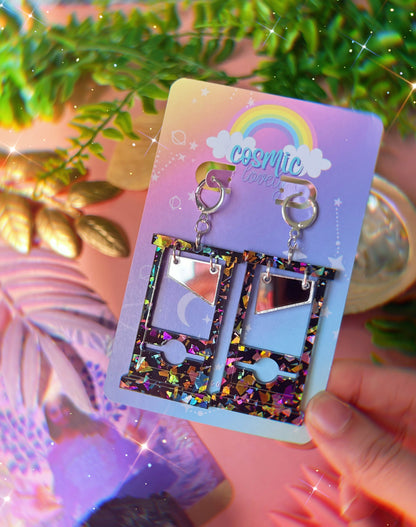 Rainbow Confetti Glitter Guillotine Earrings