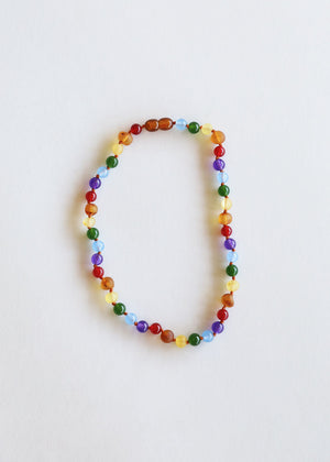 Raw Baltic Amber + Gemstone Rainbow Necklace