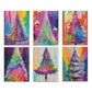 Technicolor Tinsel Christmas Tree Greeting Cards, Set of 24