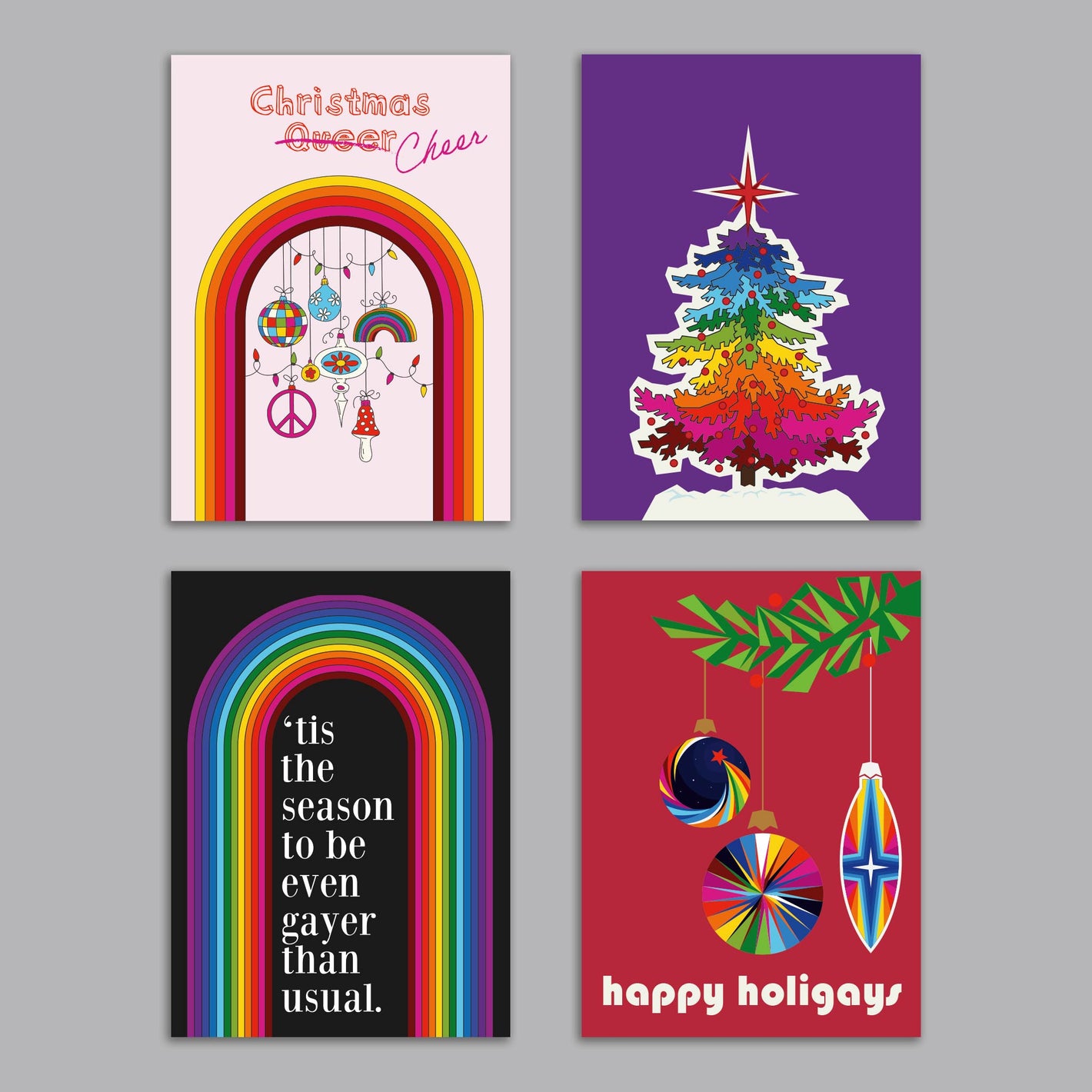 Rainbow Holiday Greeting Cards, Set of 24