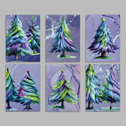 Peacock Watercolor Pine Greeting Cards, Set of 24