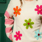BiBi Colorful Floral Patched Sweater With Striped Sleeves