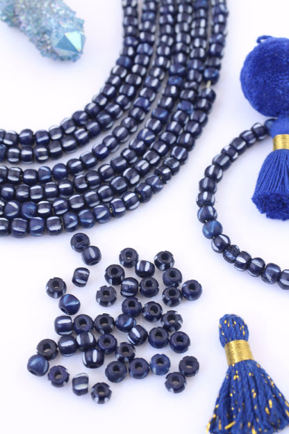 Indigo Striped Rondelle: Blue & White Bone Beads, 6x5mm, 40 pcs