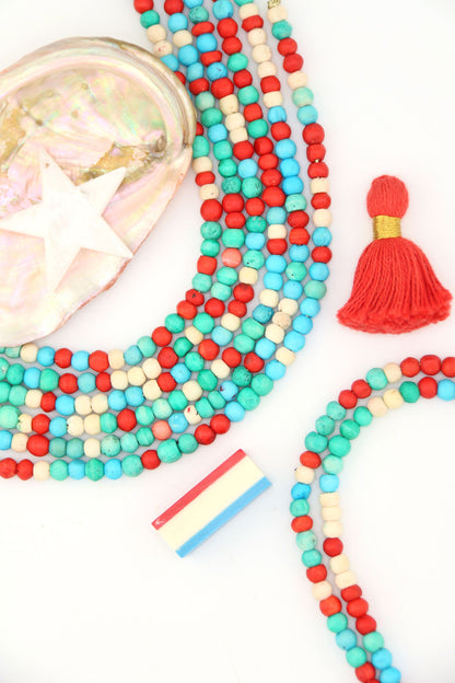 European Summer Bone Spacer Beads: 5mm Rounds in Red, Turquoise, White