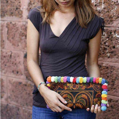 Rocio Multi-Color Pom Pom Wristlet Bag - Thailand
