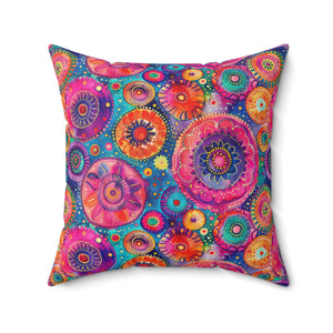 Bespattered Facade Colorful Circles Faux Suede Square Throw Pillow | 4 Sizes