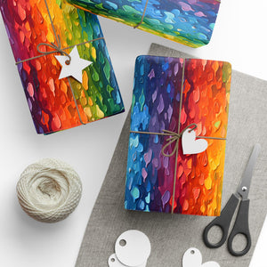Bespattered Facade Rainbow Brushstrokes Wrapping Paper | Three Sizes | Glossy or Matte