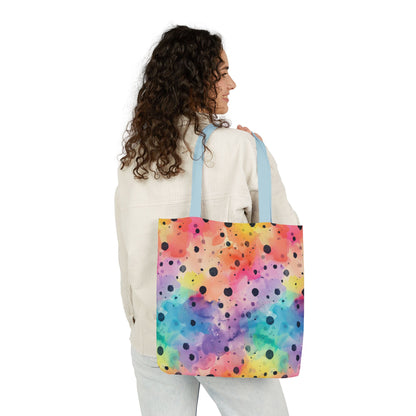 Bespattered Facade Rainbow Watercolor Dots Canvas Tote Bag | 3 Sizes and 5 Strap Colors