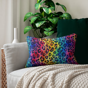 Bespattered Facade Rainbow Watercolor Leopard Lumbar Throw Pillow