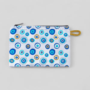 Cute Mini Evil Eye with Gold Accents Woven Zipper Coin Purse