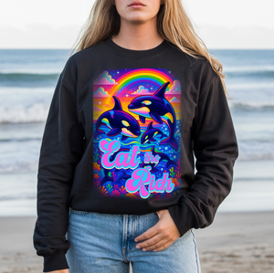Bespattered Facade Whimsical "Eat the Rich" Orcas Unisex Heavy Blend™ Crewneck Sweatshirt