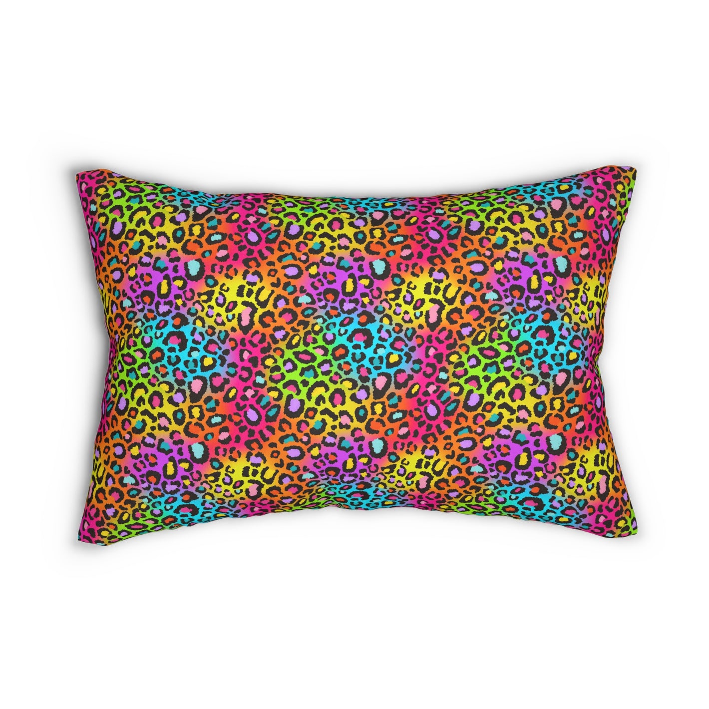 Bespattered Facade Neon Rainbow Leopard Lumbar Throw Pillow