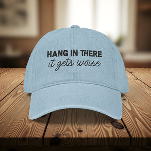 Bespattered Facade "Hang in There" Black Embroidered Denim Cap