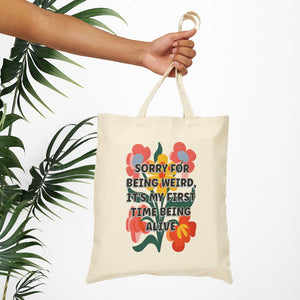Bespattered Facade "Sorry for Being Weird" Floral Canvas Tote Bag Reusable Carryall