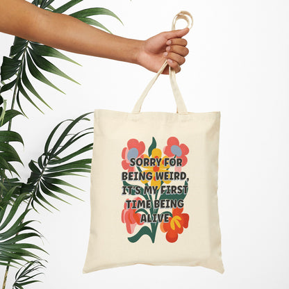 Bespattered Facade "Sorry for Being Weird" Floral Canvas Tote Bag Reusable Carryall