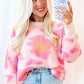 Sachet Pink Cheetah Colorblock Sweater Long Sleeve Cozy