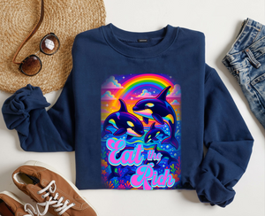 Bespattered Facade Whimsical "Eat the Rich" Orcas Unisex Heavy Blend™ Crewneck Sweatshirt