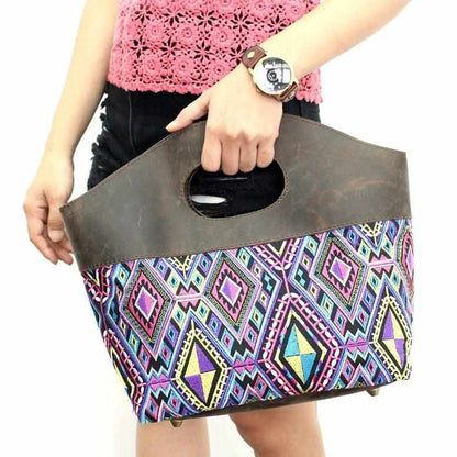 Geometric Handle Embroidered Leather Bag - Thailand