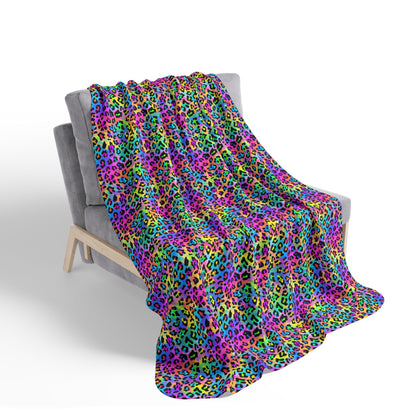 Bespattered Facade Candy Coated Neon Leopard Fleece Sherpa Blanket | 2 Colors & Sizes