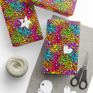 Bespattered Facade Rainbow Leopard Wrapping Paper | Three Sizes | Glossy or Matte