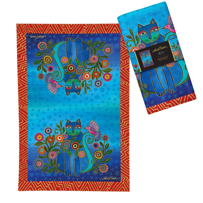 Laurel Burch Cerulean Cats Cotton Tea Towel – Flat Weave, Absorbent
