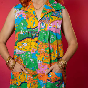 Glam Maxi House Dress in Rainbow Landscape