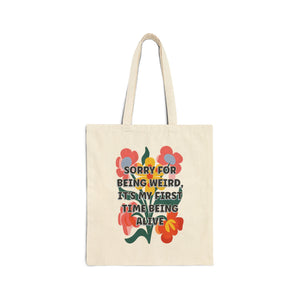 Bespattered Facade "Sorry for Being Weird" Floral Canvas Tote Bag Reusable Carryall