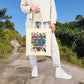 Bespattered Facade "Smile More, Care Less..." Floral Canvas Tote Bag Reusable Carryall