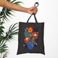 Bespattered Facade Rainbow "Sensitive Little Menace" Floral Canvas Tote Bag Reusable Carryall