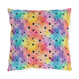 Bespattered Facade Rainbow Watercolor Dots UV-Resistant Outdoor Pillows | 4 Sizes