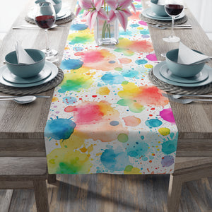 Bespattered Facade Rainbow Watercolor Paint Splatters Table Runner (2 sizes)