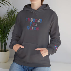 Bespattered Facade Protect the Dolls LGBTQ+ Pride Trans Support Embroidered Unisex Heavy Blend™ Hooded Sweatshirt