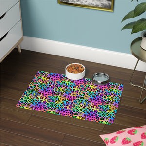 Bespattered Facade Candy Coated Neon Leopard Pet Food Mat