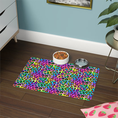 Bespattered Facade Candy Coated Neon Leopard Pet Food Mat