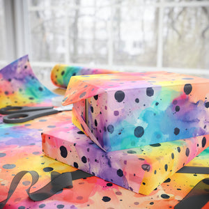 Bespattered Facade Rainbow Watercolor Dots Wrapping Paper | Three Sizes | Glossy or Matte