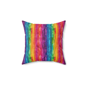 Bespattered Facade Rainbow Stripes Faux Suede Square Throw Pillow | 4 Sizes
