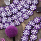 Cascading Sunburst Coin: Purple & White Painted Step Bone Beads, 16mm Charms