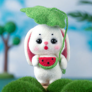 Bunny with Watermelon Needle Felting Kit. Wizardi DIY Wool Craft Kit F07N8-W444