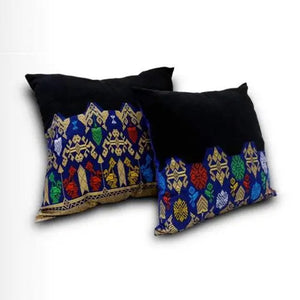Handwoven Ikat Pillow Cover, Black and Blue. Cover Only with No Insert. 20" x 20", Cushion