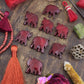 Herd of Burgundy Elephants: Hand Carved Bone Beads, 24x26mm, 6 pieces