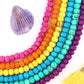 Bead Bundle: 7mm Rondelle Handmade Bone Beads, Carved Target, Bright Rainbow, 6 Strands