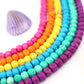 Bead Bundle: 7mm Rondelle Handmade Bone Beads, Carved Target, Bright Rainbow, 6 Strands