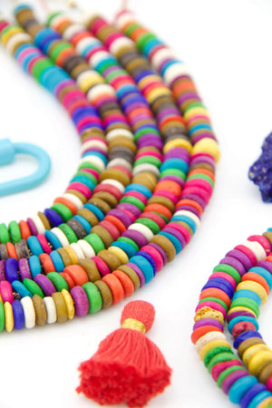 8-9mm Multi Color Natural Spacer Beads: Bright Heishi Discs