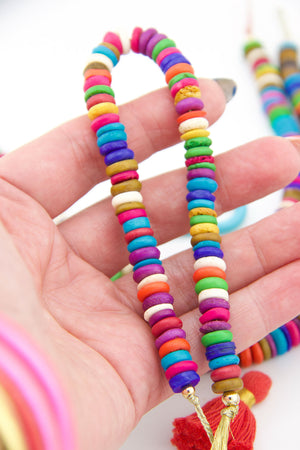 8-9mm Multi Color Natural Spacer Beads: Bright Heishi Discs