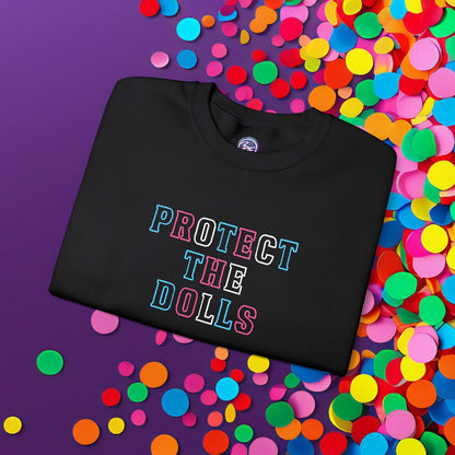 Bespattered Facade Protect the Dolls LGBTQ+ Pride Trans Support Embroidered Crewneck Sweatshirt